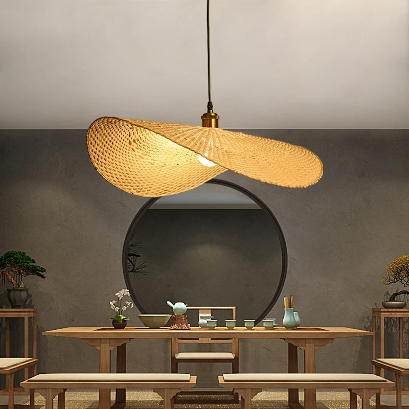 Bamboe Lotusblad Plafondlamp Moderne Stijl Houten Hangende Hanglamp Met Eén Lamp Clearhalo