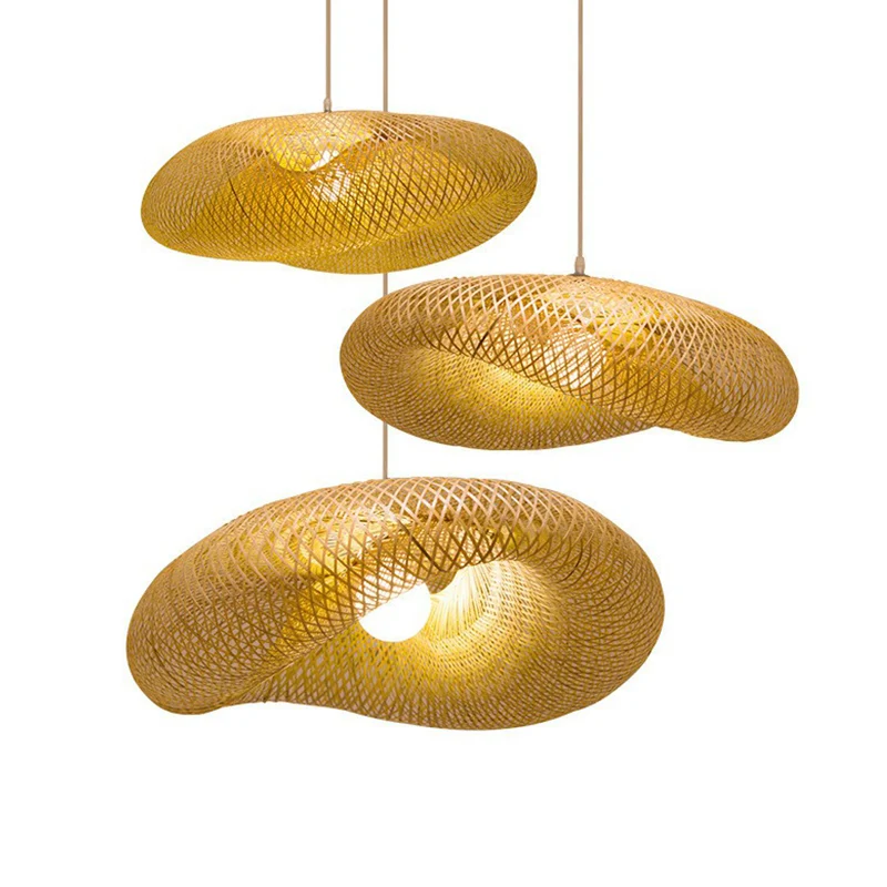 Bamboe Mesh hanglamp Creatief Aziatisch 1-licht beige hanglamp voor theesalon Clearhalo