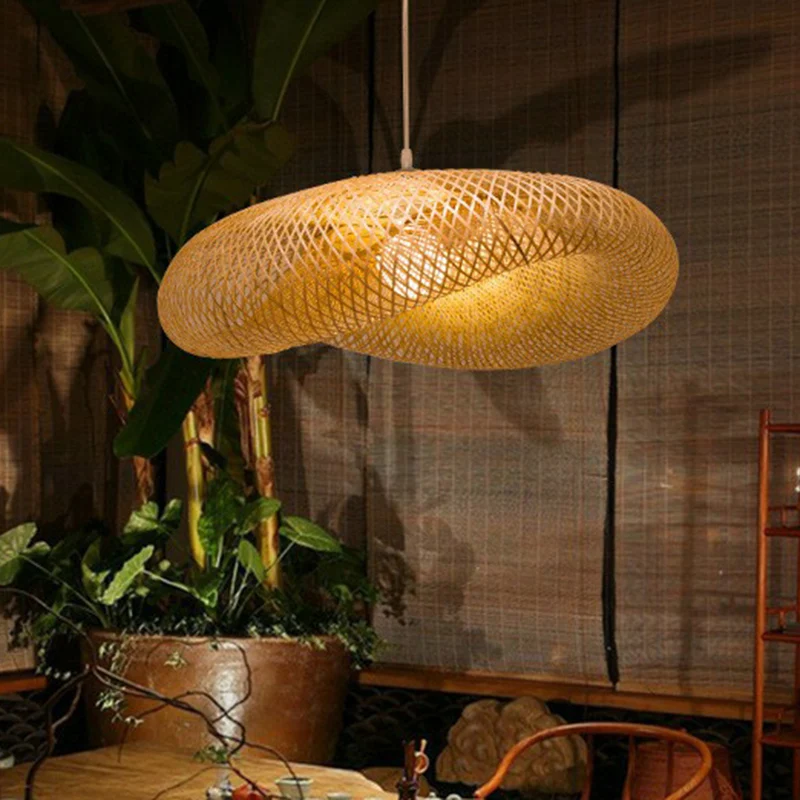 Bamboe Mesh hanglamp Creatief Aziatisch 1-licht beige hanglamp voor theesalon Clearhalo