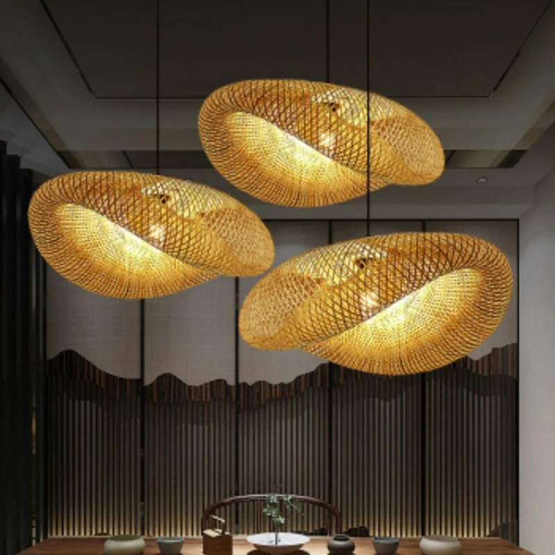 Bamboe Mesh hanglamp Creatief Aziatisch 1-licht beige hanglamp voor theesalon Clearhalo