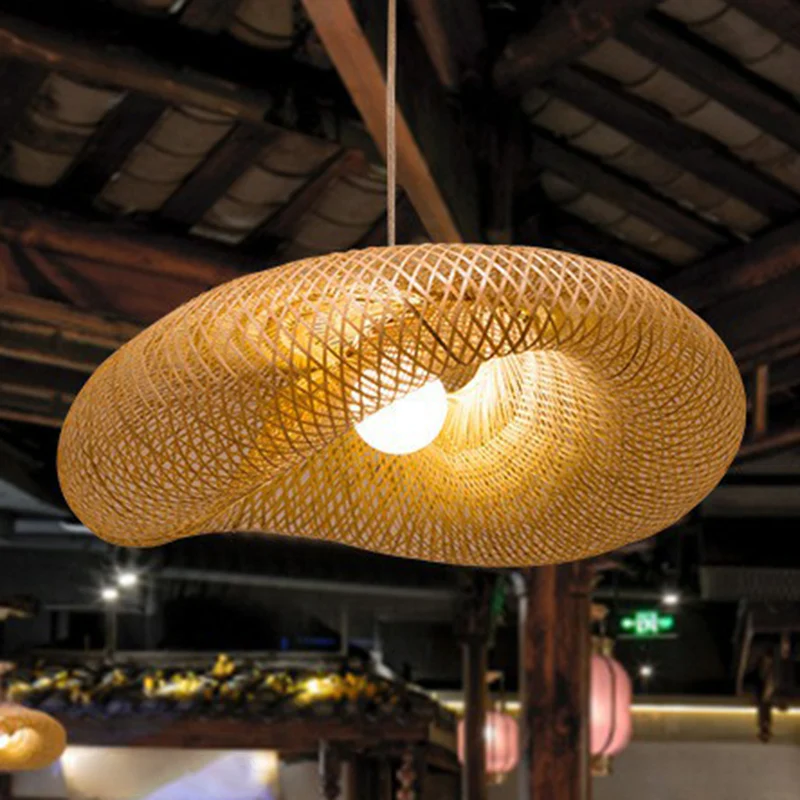 Bamboe Mesh hanglamp Creatief Aziatisch 1-licht beige hanglamp voor theesalon Clearhalo