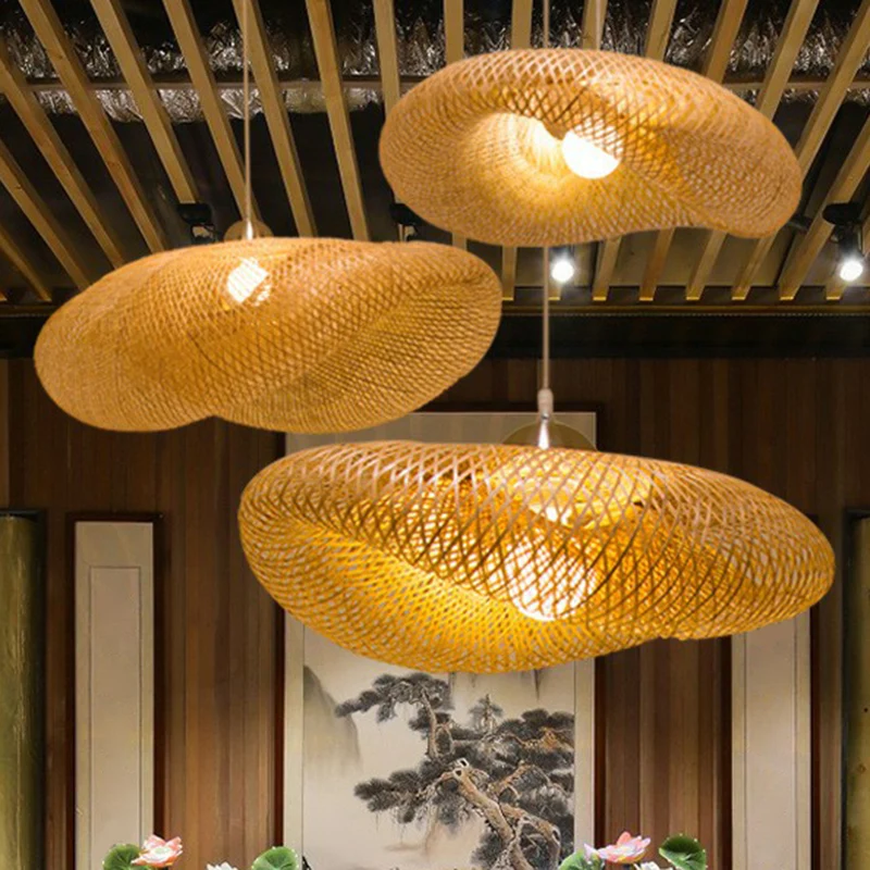 Bamboe Mesh hanglamp Creatief Aziatisch 1-licht beige hanglamp voor theesalon Clearhalo