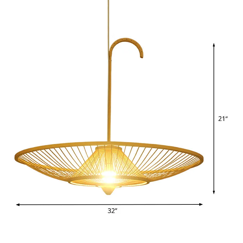 Bamboe Paraplu Down Lighting Hanglamp Aziatische Stijl Enkele Lamp Beige Hanglamp voor Restaurant Clearhalo