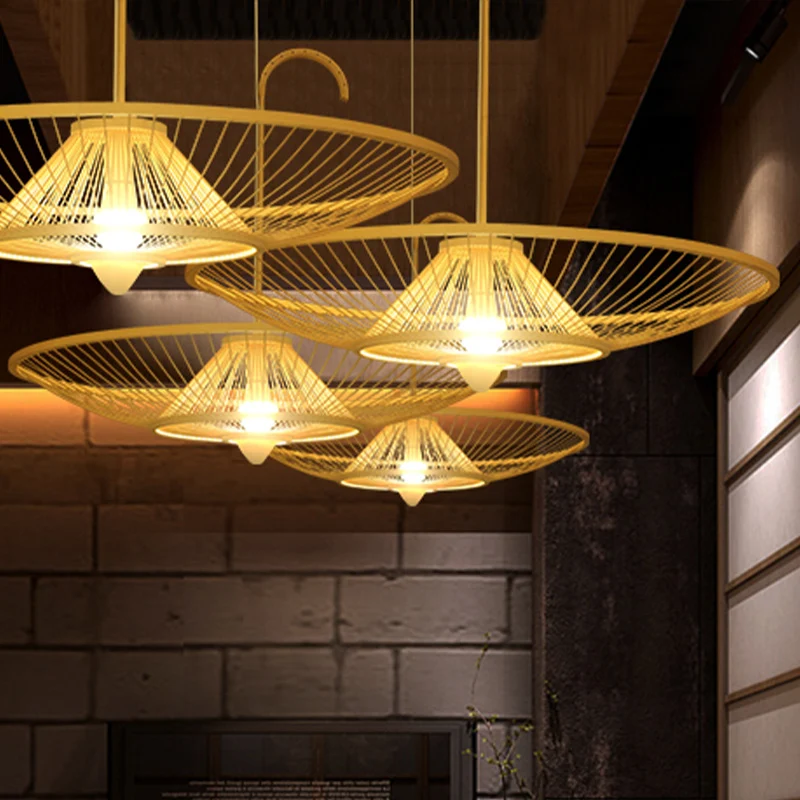 Bamboe Paraplu Down Lighting Hanglamp Aziatische Stijl Enkele Lamp Beige Hanglamp voor Restaurant Clearhalo