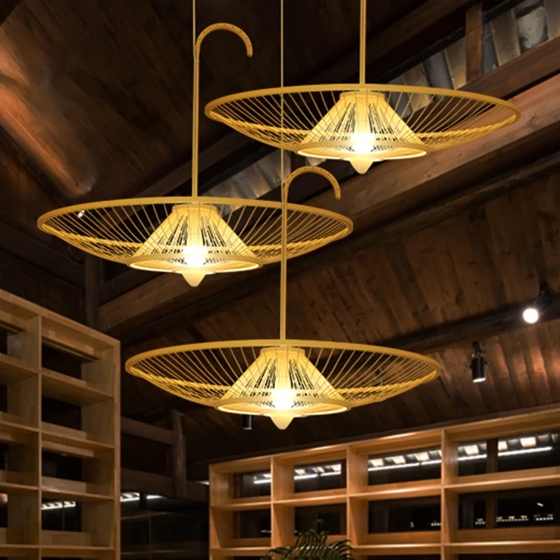Bamboe Paraplu Down Lighting Hanglamp Aziatische Stijl Enkele Lamp Beige Hanglamp voor Restaurant Clearhalo