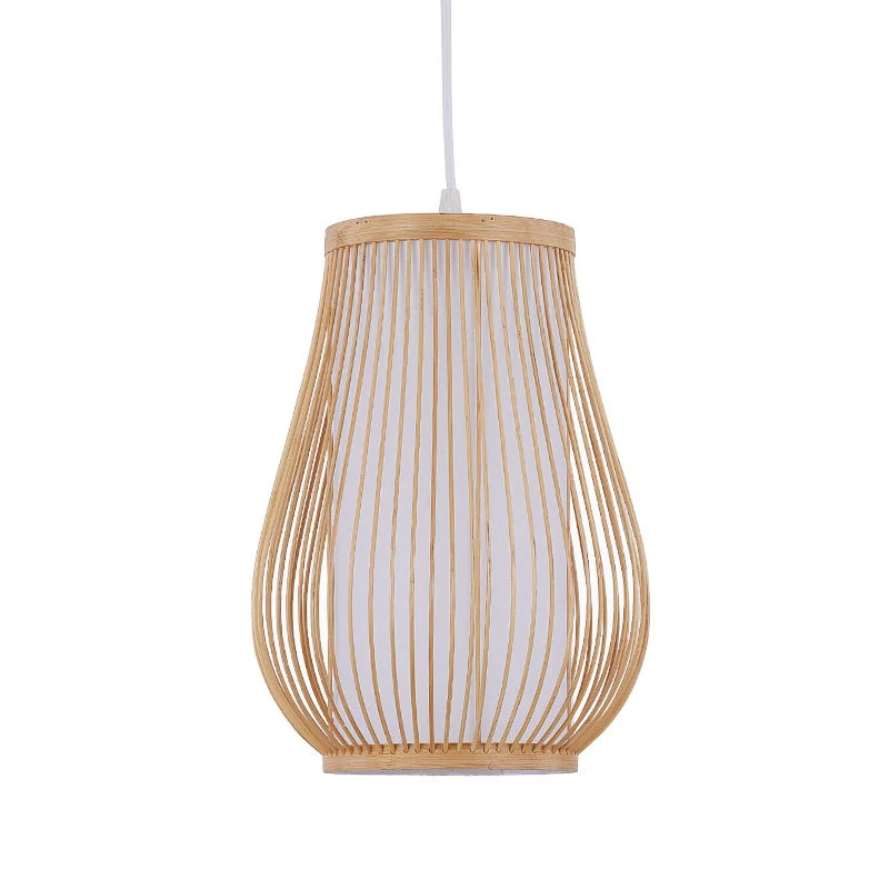 Bamboe Peer Plafondverlichting Aziatische Stijl 1 Lamp Houten Hanglamp voor Restaurant Clearhalo