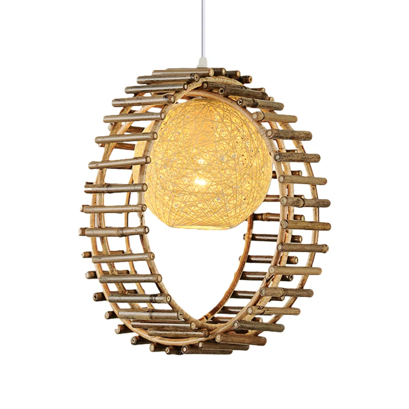 Bamboe ronde ophanging, hedendaagse 1-kops beige hangende plafondlamp Clearhalo