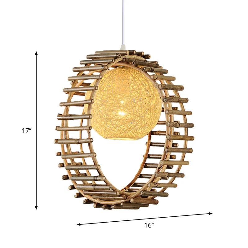 Bamboe ronde ophanging, hedendaagse 1-kops beige hangende plafondlamp Clearhalo