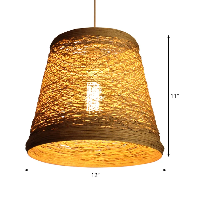 Bamboe Rotan Emmer Hanglamp Landelijk Enkele Vlassen Hanglamp Kit voor Restaurant Clearhalo