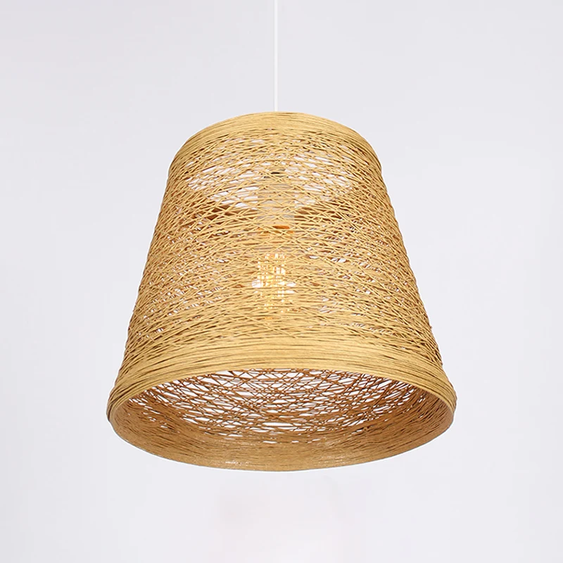 Bamboe Rotan Emmer Hanglamp Landelijk Enkele Vlassen Hanglamp Kit voor Restaurant Clearhalo