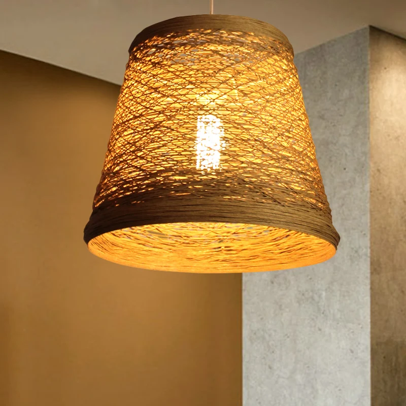 Bamboe Rotan Emmer Hanglamp Landelijk Enkele Vlassen Hanglamp Kit voor Restaurant Clearhalo