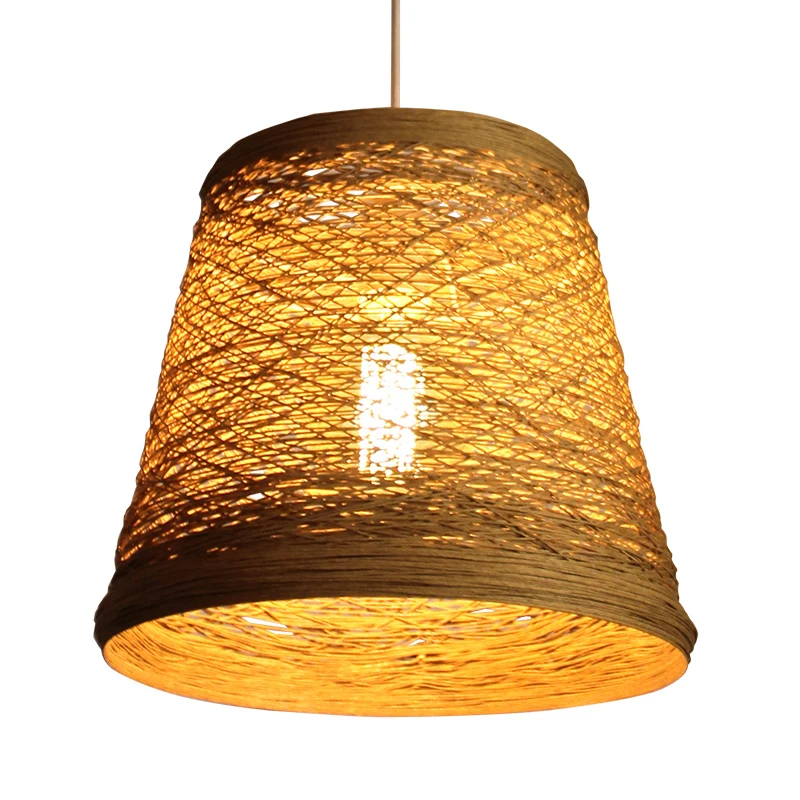 Bamboe Rotan Emmer Hanglamp Landelijk Enkele Vlassen Hanglamp Kit voor Restaurant Clearhalo