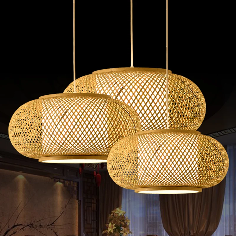 Bamboe en rotan weeftrommel hangende lichte hanglamp Aziatische stijl met 1 lichtaccent beige Clearhalo