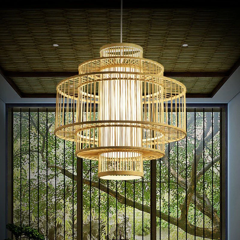 Bamboe symmetrische hanglamp Eenvoud 1-lichts houten hanglamp voor slaapkamer Clearhalo