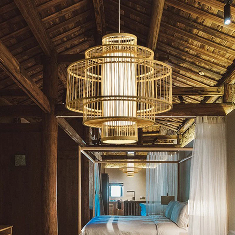 Bamboe symmetrische hanglamp Eenvoud 1-lichts houten hanglamp voor slaapkamer Clearhalo