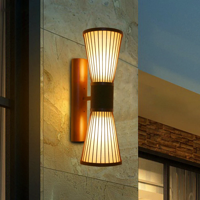 Bamboe zandloper schanslicht modern 2 lampen wandverlichtingsarmatuur brons voor woonkamer Clearhalo