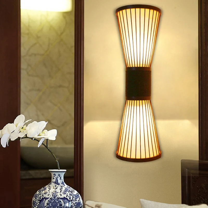 Bamboe zandloper schanslicht modern 2 lampen wandverlichtingsarmatuur brons voor woonkamer Clearhalo