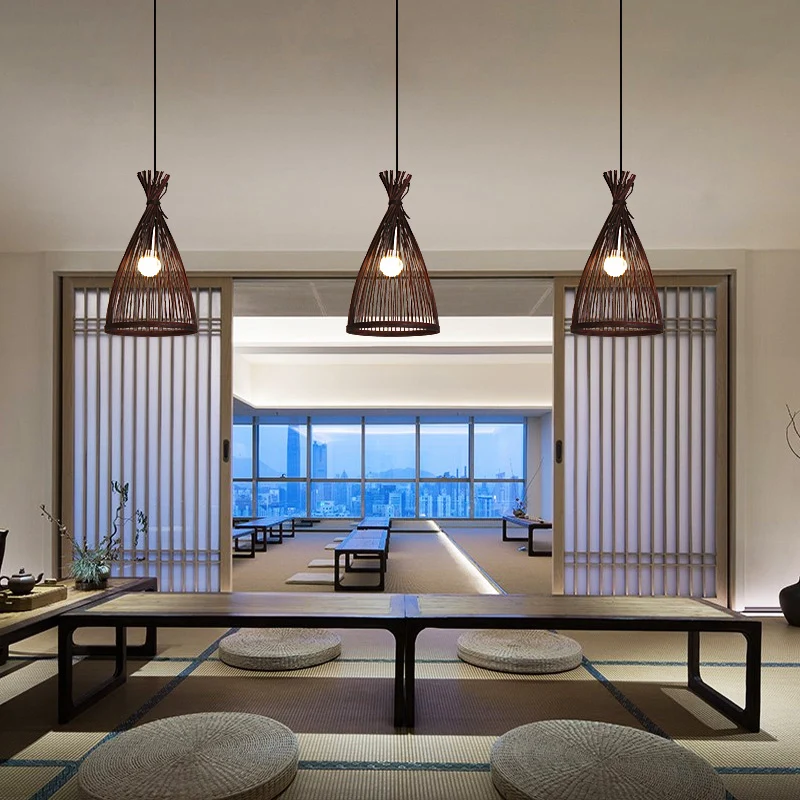 Bamboo Bell Suspension Lighting Minimalistisch 1��Hoofdhangend plafondlicht voor theesalon Clearhalo