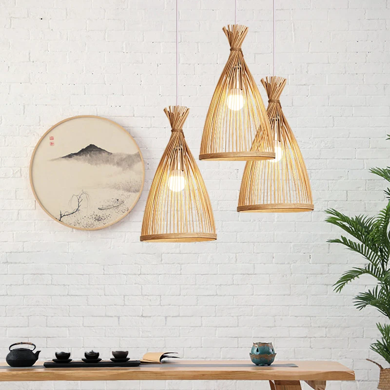 Bamboo Bell Suspension Lighting Minimalistisch 1��Hoofdhangend plafondlicht voor theesalon Clearhalo