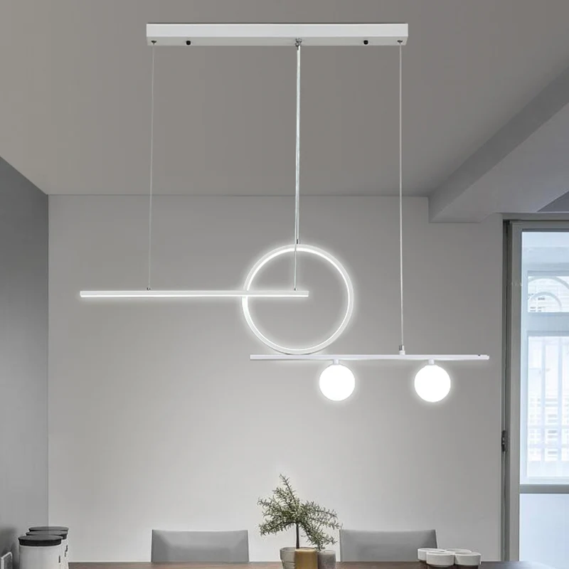 Bar- en cirkelhanglamp Modernistische metalen eetkamer LED-eilandverlichtingsideeën zwart/wit Clearhalo