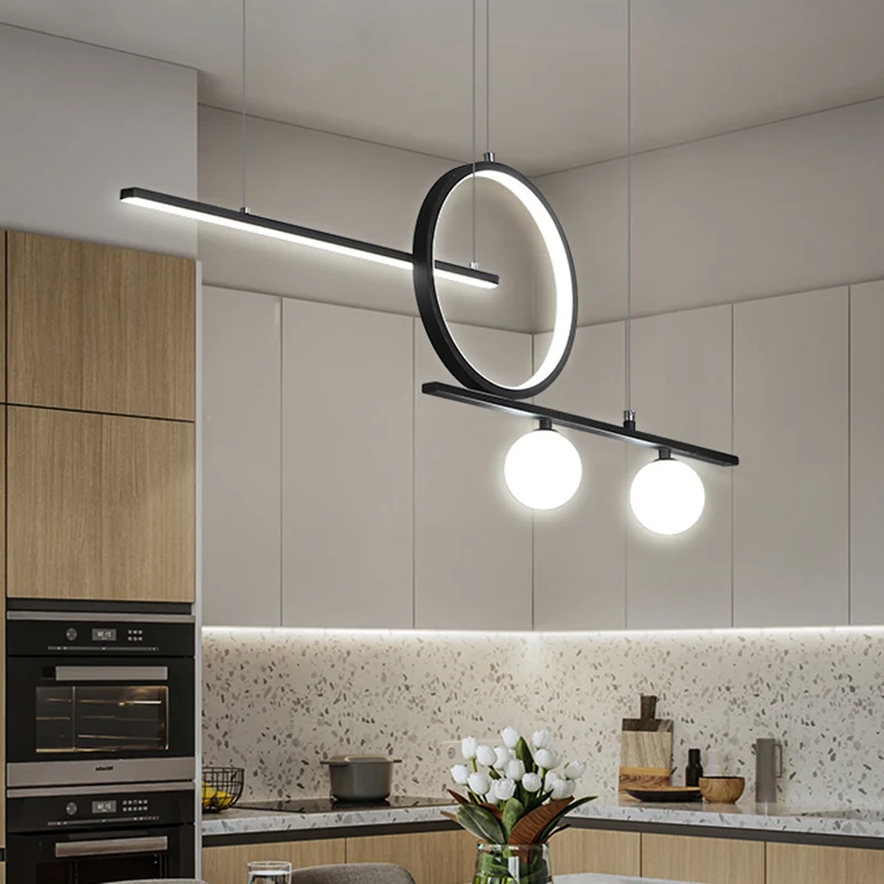 Bar- en cirkelhanglamp Modernistische metalen eetkamer LED-eilandverlichtingsideeën zwart/wit Clearhalo
