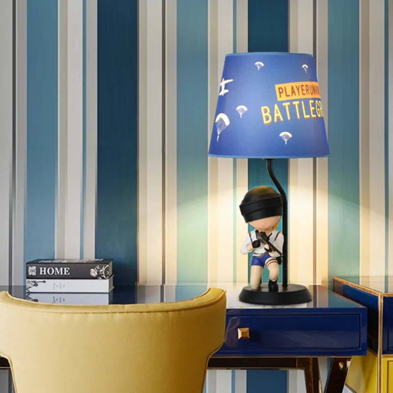 Barrel Nachtlampje Kinderstof 1 Kop Blauwe Tafellamp voor Slaapkamer met Hurkende/Staande Soldaat Decoratie Clearhalo