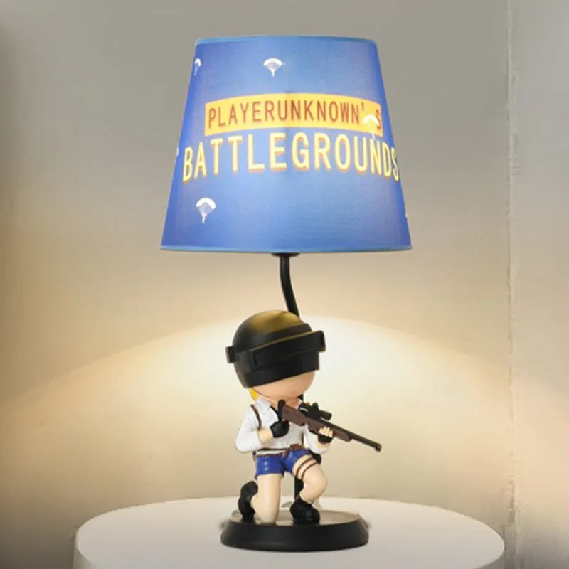 Barrel Nachtlampje Kinderstof 1 Kop Blauwe Tafellamp voor Slaapkamer met Hurkende/Staande Soldaat Decoratie Clearhalo