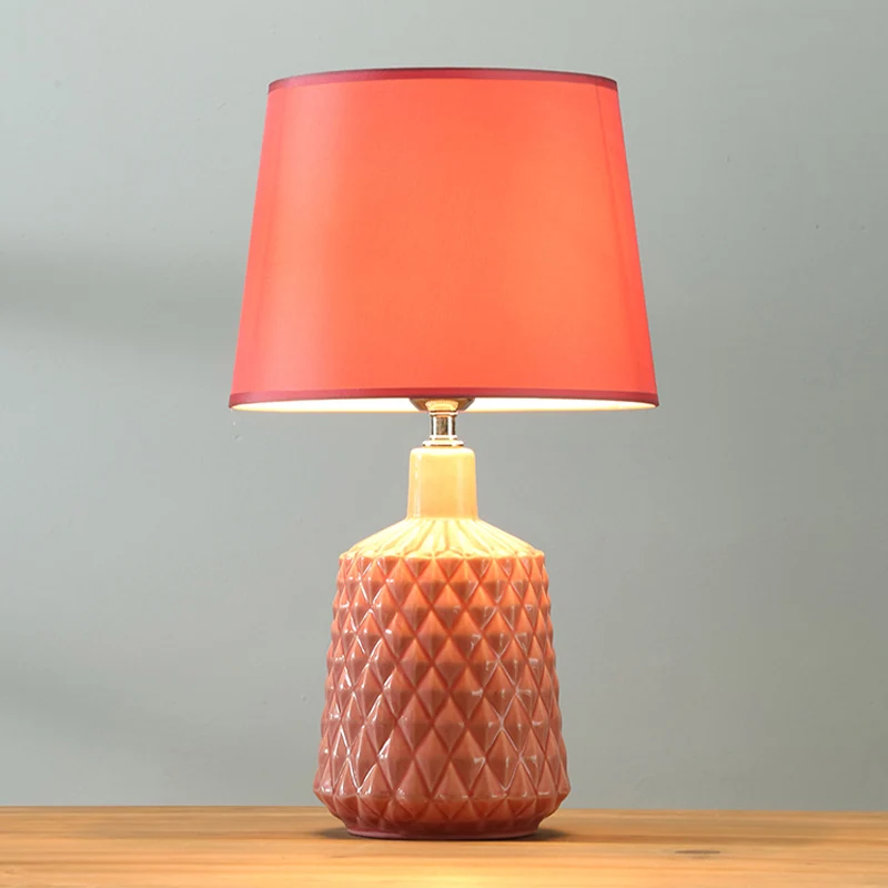 Barrel nachttafellamp modernisme keramiek 1 licht woonkamer nachtkastje licht roze met stoffen kap Clearhalo