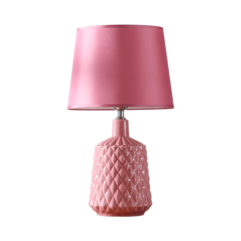 Barrel nachttafellamp modernisme keramiek 1 licht woonkamer nachtkastje licht roze met stoffen kap Clearhalo
