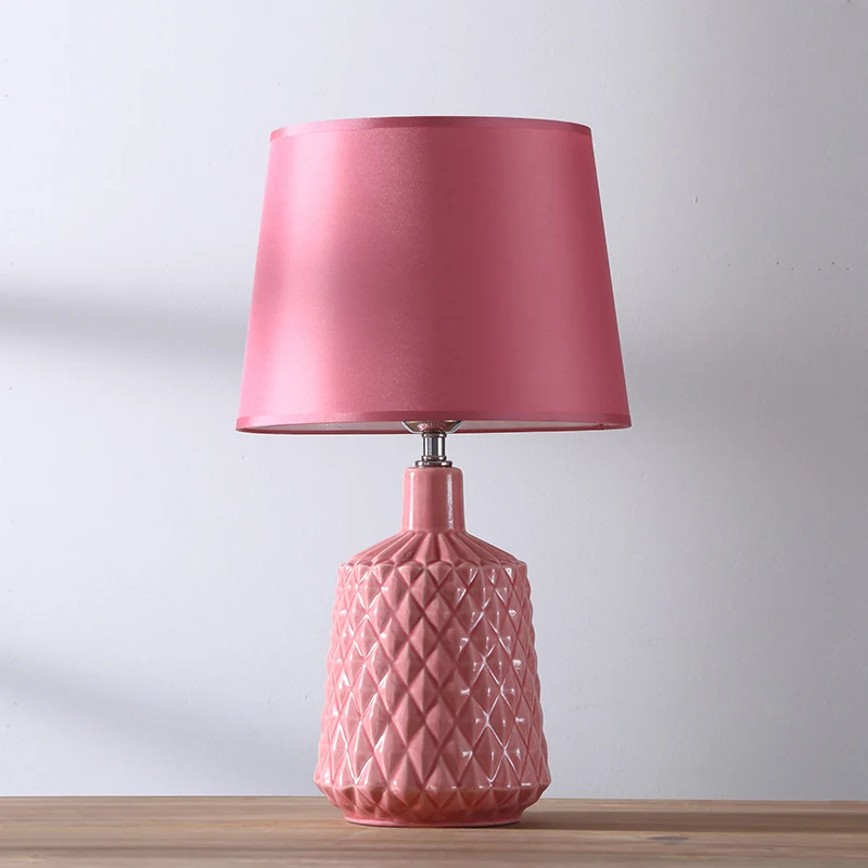 Barrel nachttafellamp modernisme keramiek 1 licht woonkamer nachtkastje licht roze met stoffen kap Clearhalo