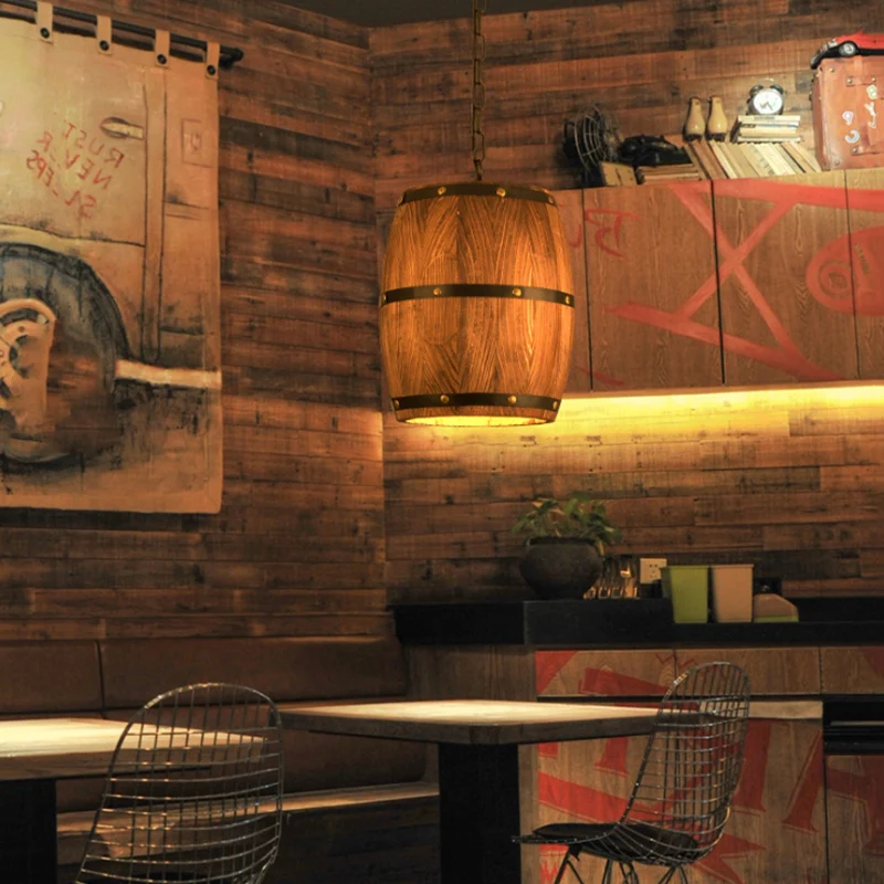 Barrel Restaurant Hanglamp Hout Creatief Industrieel 1-lichts Hanglamp bruin Clearhalo