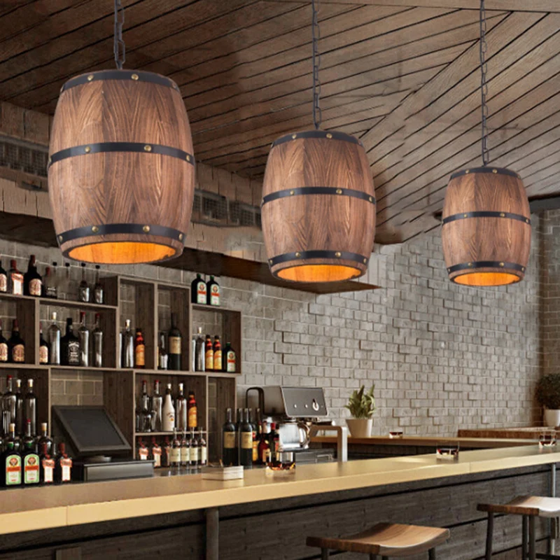 Barrel Restaurant Hanglamp Hout Creatief Industrieel 1-lichts Hanglamp bruin Clearhalo
