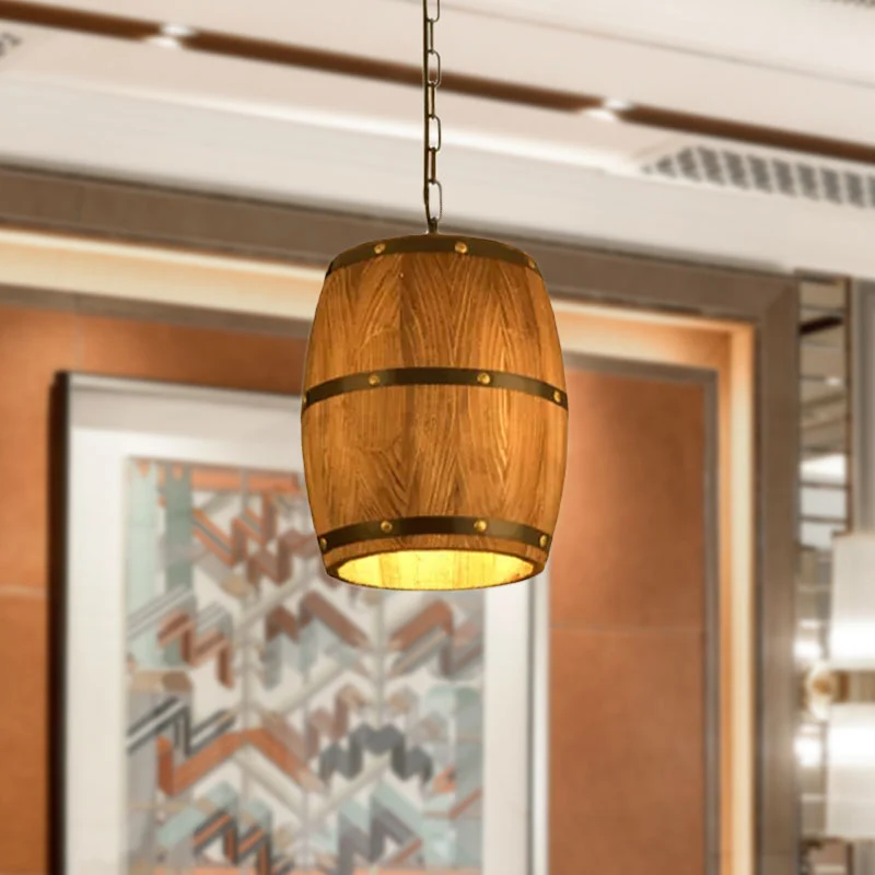Barrel Restaurant Hanglamp Hout Creatief Industrieel 1-lichts Hanglamp bruin Clearhalo