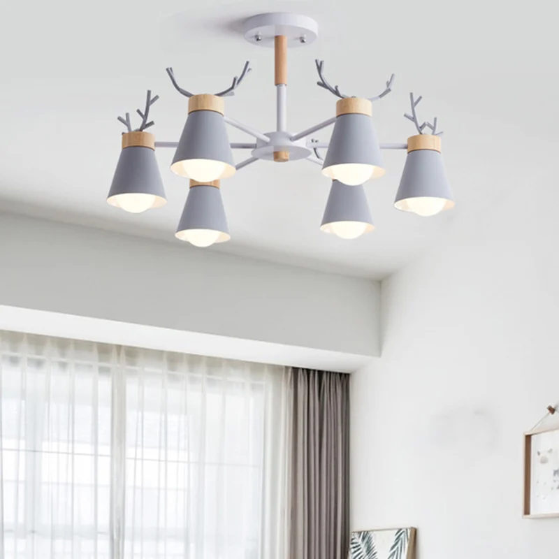 Barrel semi-inbouwlicht moderne 6-kops metalen plafondlamp met gewei-ontwerp voor woonkamer Clearhalo