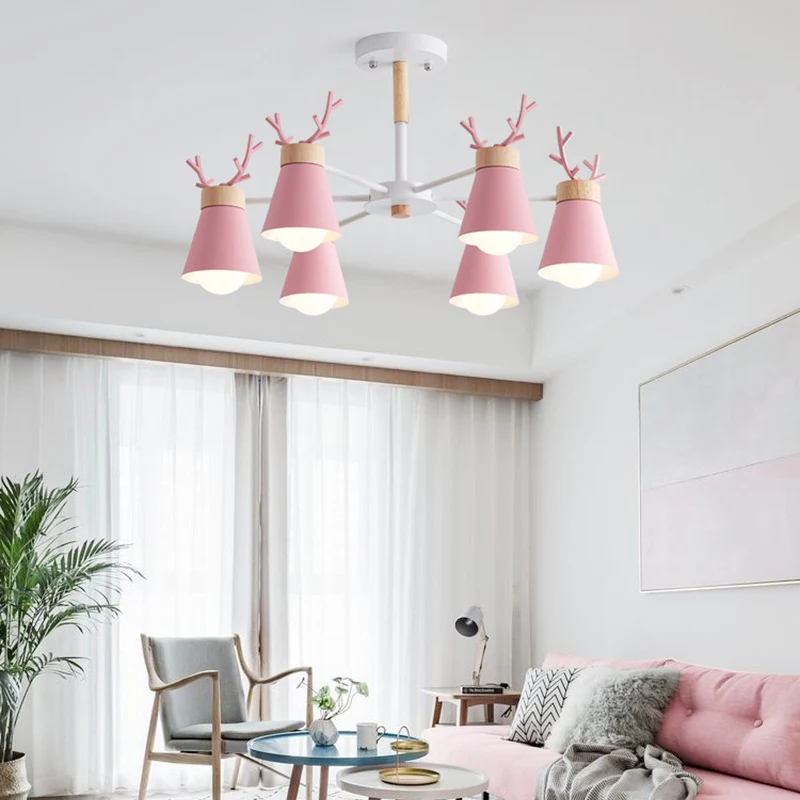 Barrel semi-inbouwlicht moderne 6-kops metalen plafondlamp met gewei-ontwerp voor woonkamer Clearhalo