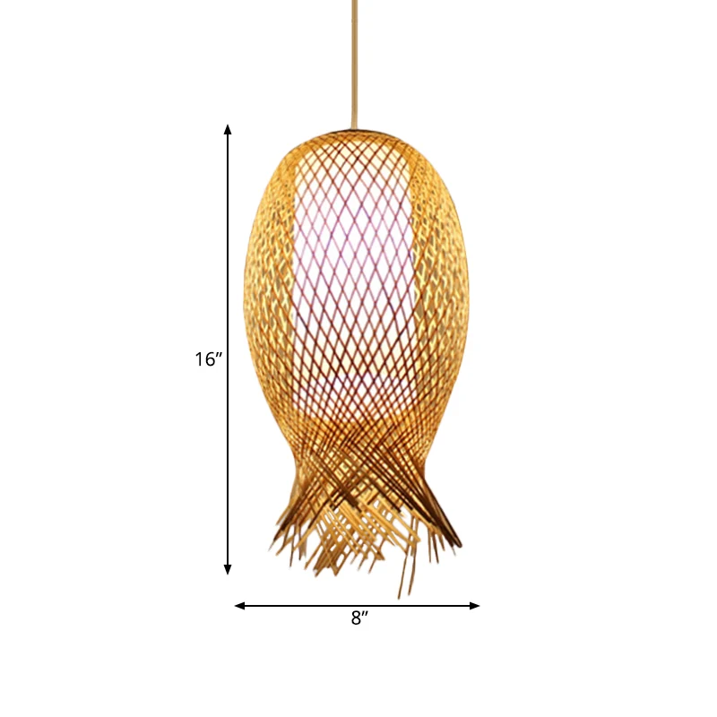 Barrel Suspension Hanglamp Retro Bamboe 1 Lamp Houten Hanglampset met Cilindrische Witte Binnenkap Clearhalo