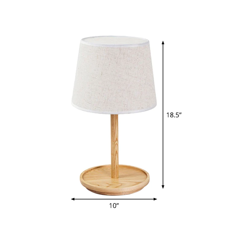 Barrel taaklamp modernistische stof 1 lamp witte tafellamp, ronde beige houten voet Clearhalo
