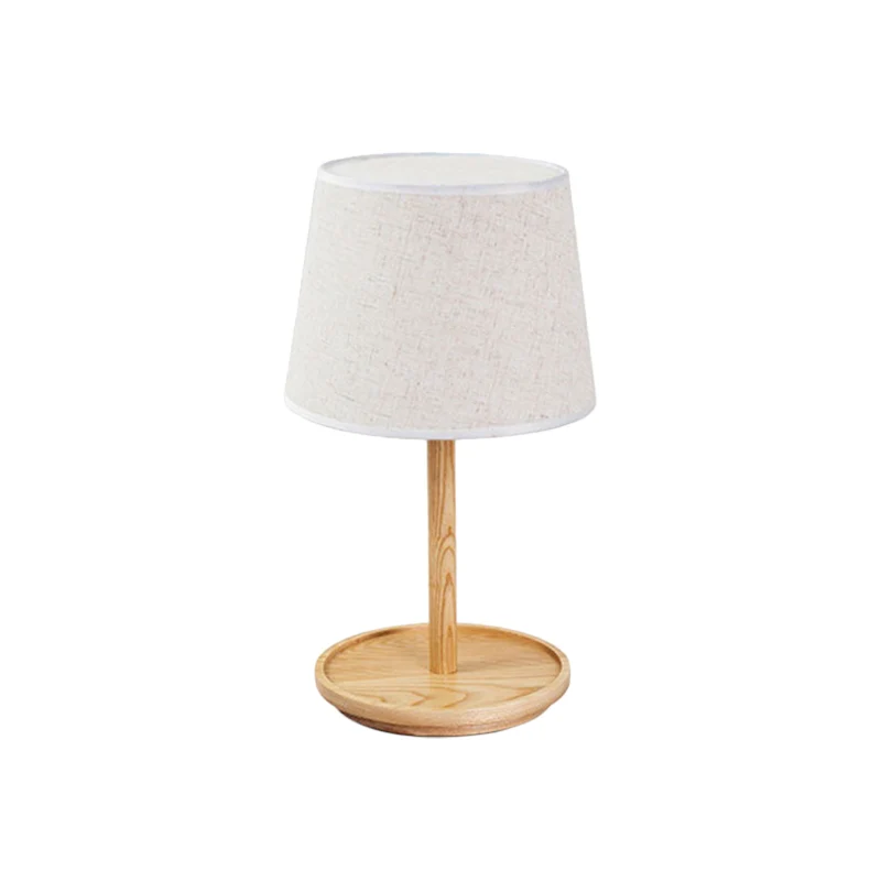 Barrel taaklamp modernistische stof 1 lamp witte tafellamp, ronde beige houten voet Clearhalo