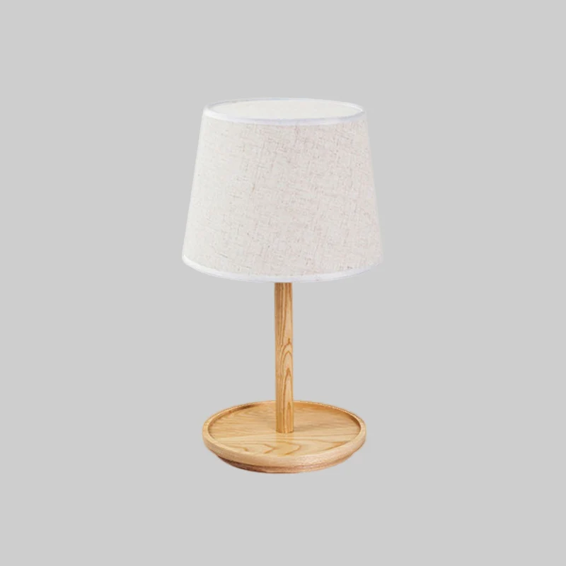 Barrel taaklamp modernistische stof 1 lamp witte tafellamp, ronde beige houten voet Clearhalo