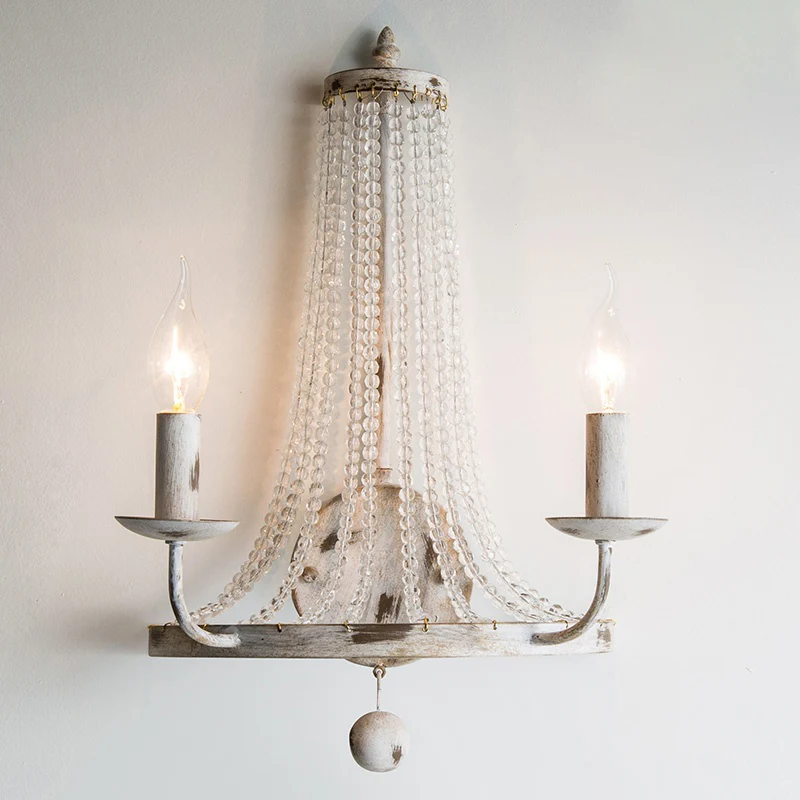Basket Crystal Strand Wandverlichting Platteland 2-lichts slaapkamer schanslamp wit met kaarsontwerp Clearhalo