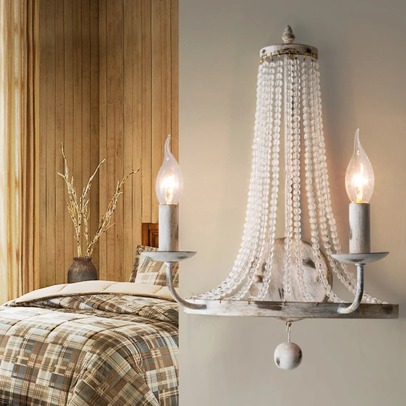 Basket Crystal Strand Wandverlichting Platteland 2-lichts slaapkamer schanslamp wit met kaarsontwerp Clearhalo