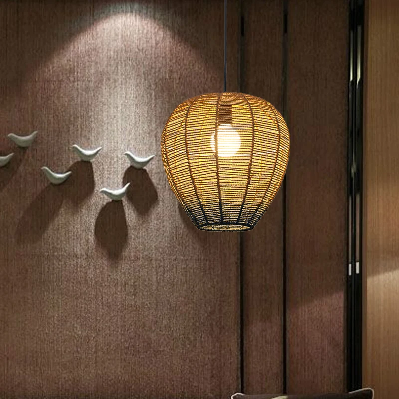 Beige en blauwe gebogen/langwerpige hanglamp eigentijds 1 licht henneptouw hanglamp voor restaurant, 6,5"/8,5"/14" breed C...