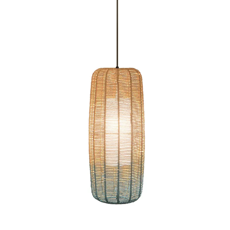 Beige en blauwe gebogen/langwerpige hanglamp eigentijds 1 licht henneptouw hanglamp voor restaurant, 6,5"/8,5"/14" breed C...