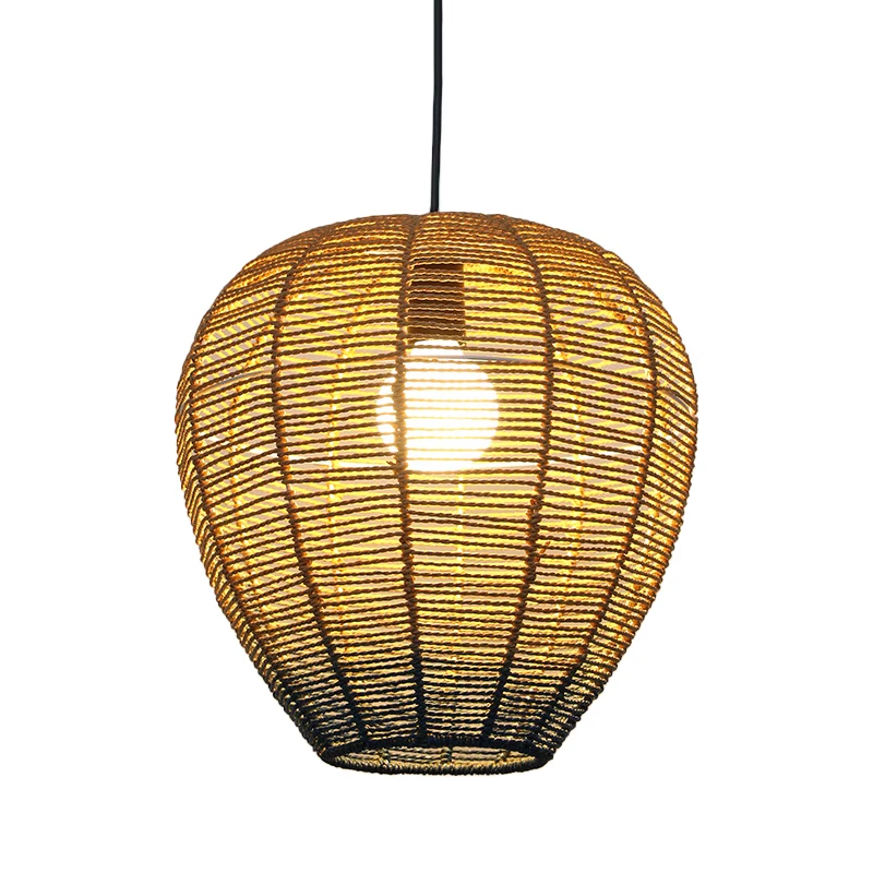 Beige en blauwe gebogen/langwerpige hanglamp eigentijds 1 licht henneptouw hanglamp voor restaurant, 6,5"/8,5"/14" breed C...