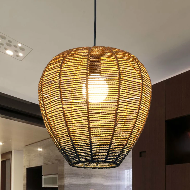 Beige en blauwe gebogen/langwerpige hanglamp eigentijds 1 licht henneptouw hanglamp voor restaurant, 6,5"/8,5"/14" breed C...