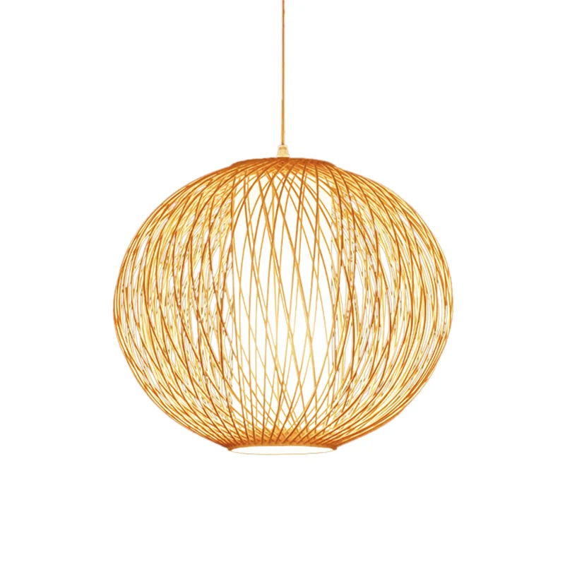 Beige bolvormige hanglamp Chinees, 1 lamp, bamboe hanglampset met witte cilindervormige stoffen kap aan de binnenkant Clea...
