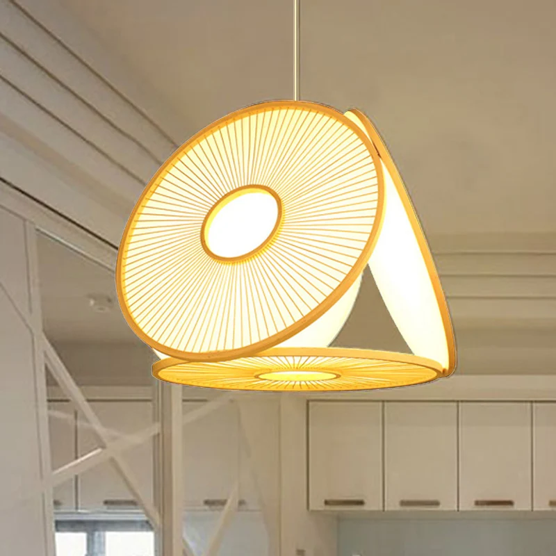Beige cirkelvormige hanglamp eigentijds 1-lichts bamboe hangende verlichting voor eetkamer Clearhalo