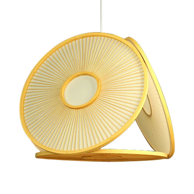 Beige cirkelvormige hanglamp eigentijds 1-lichts bamboe hangende verlichting voor eetkamer Clearhalo