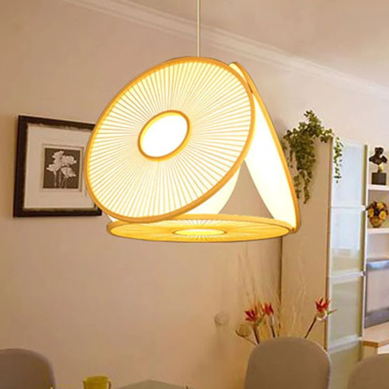 Beige cirkelvormige hanglamp eigentijds 1-lichts bamboe hangende verlichting voor eetkamer Clearhalo