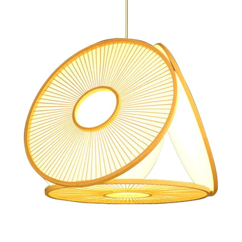 Beige cirkelvormige hanglamp eigentijds 1-lichts bamboe hangende verlichting voor eetkamer Clearhalo